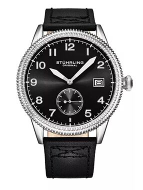 Stuhrling Men's Aviator Black Leather , 51mm Round Watch